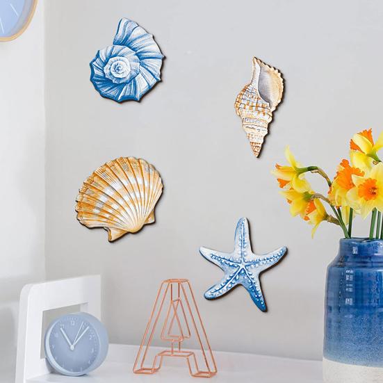 Морское украшение стены Деревянная доска Подвесное Прибрежная ракушка Уникальное средиземноморское настенное искусство Морской пляжный декор для дома Спальни Гостиной