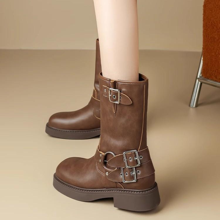 Коричневые женские ботинки Мартин на толстой подошве, увеличивающие рост, четырехсезонные, в британском стиле, ретро, универсальные, короткие ковбойские ботинки, мотоциклетные ботинки