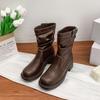 Корейская версия рыцарских ботинок женские с ремешком с пряжкой плиссированные ботинки с напуском удобная мягкая подошва не устают ноги британский стиль на толстой подошве ботинки Мартин
