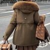 BITCED Winter Thickened Puffer Coat for Women with Waist-cinching, Slimming Fit, Hood and Large Fur Collar for Warmth