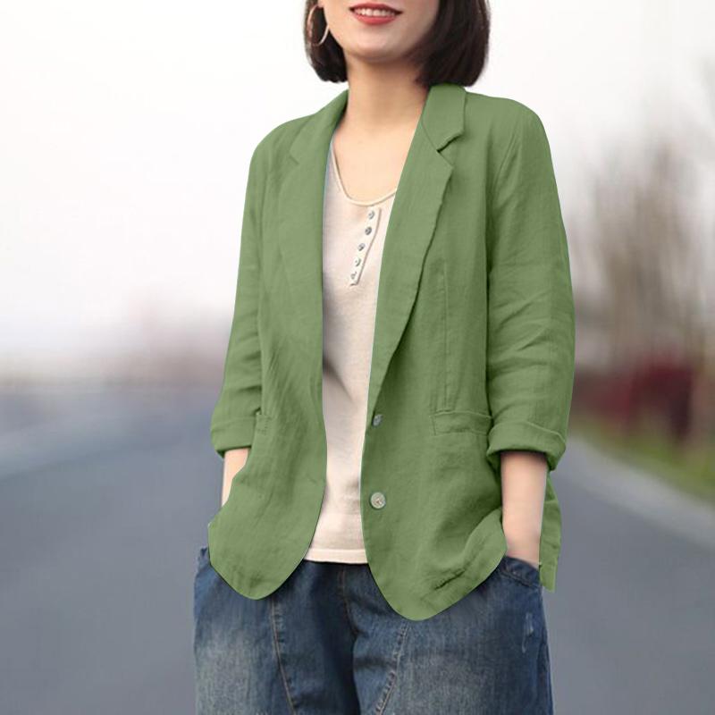 ZANZEA Women Casual Turn Down Collar Long Sleeve Thin Unlined Cardigan Tops Decorative Pocket