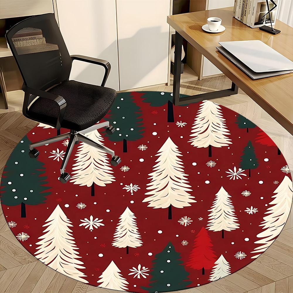 1pc Winter Wonderland Pattern Office Round Rug, Non-slip, Soft and Durable Office Rug for Interior Decoration, Perfect for Office, Beautiful Decoratio