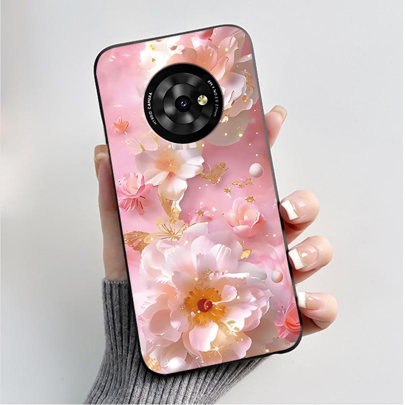 For TCL Suixuetang M1/OneTouch T615N Case Back Cover Fashion Butterfly Flower Black Shockproof Soft Silicone Bumper Phone Casing