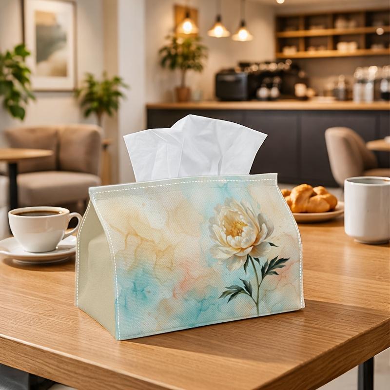 1pc Minimalist Peony Bloom Tissue Holder - Soft Watercolor Flow Napkin Storage Container, Ideal for Rolls/Facial Tissues/Single Sheets, Versatile Stor