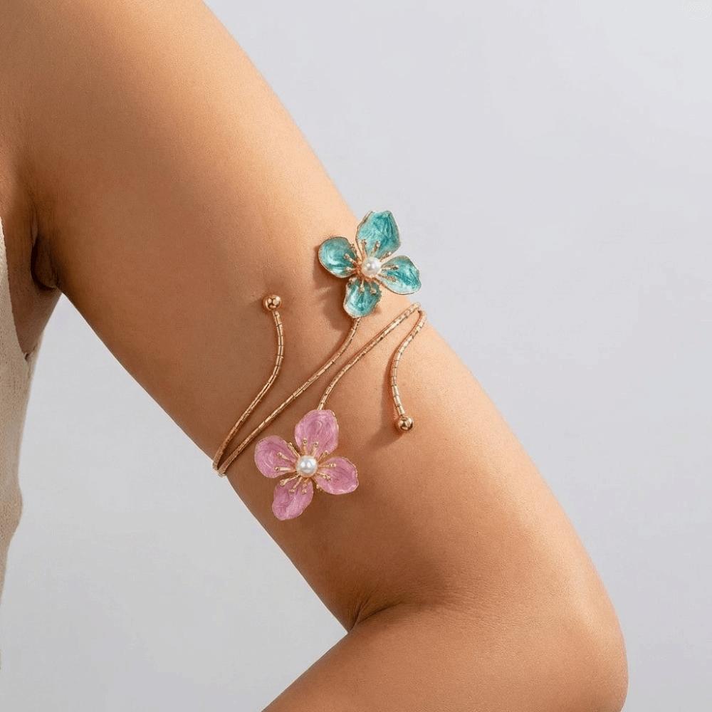 Bohemian Open Arm Bangle Drip Oil Armband Exquisite Flower Bracelet Hand Jewelry