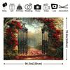 2D Red Rose Garden Gate Backdrop Wedding Photography Background