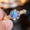 Роскошное кольцо с белым опалом для женщин, желтое золото, цветочные обручальные кольца, круглые циркониевые ювелирные изделия