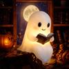 Cute Ghost Reading Book Lamp Ghost Reading Night Light LED Night Light Halloween Decor for Bedroom Study Room Readers