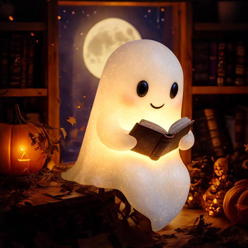 Cute Ghost Reading Book Lamp Halloween Ghost Night Light Ghost Reading Night Light Halloween Decor for Bedroom Study Room Reader