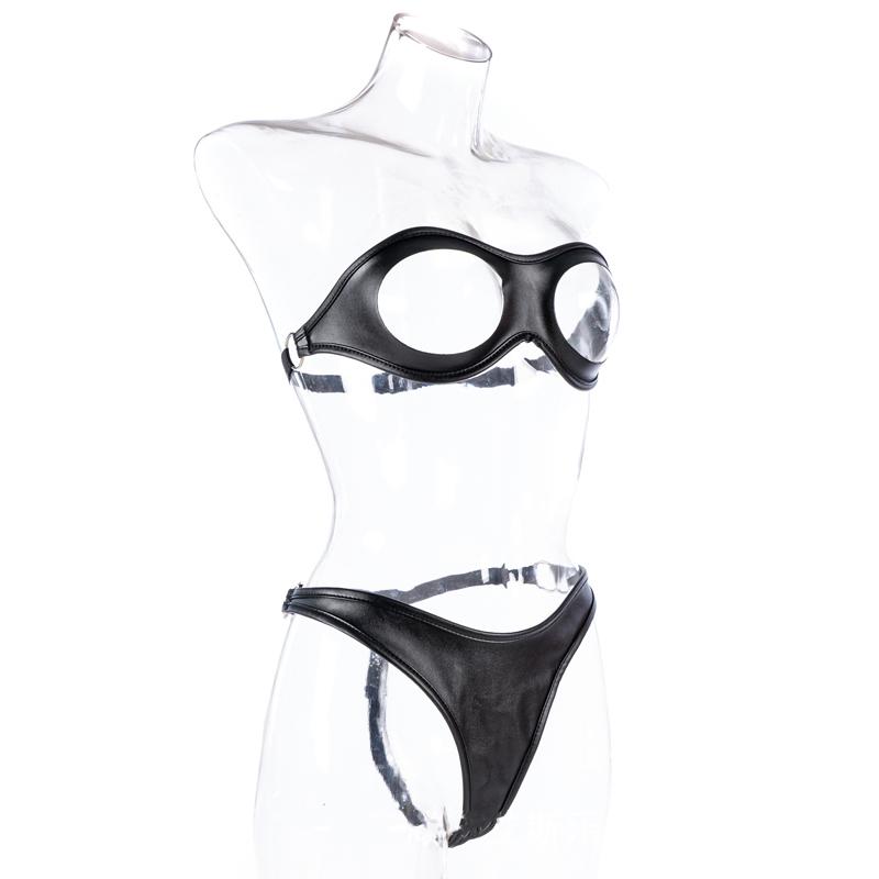 Sexy Temptation Lingerie Open Cup Bustier Set with Women Leather Bondage Clothes for Fetish BDSM Bundle Adult Sex Toys