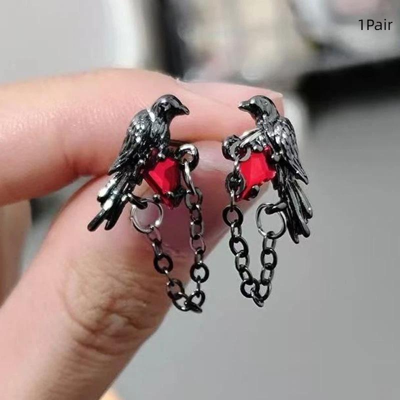 Темный Готический Ворон Красный Серьги-пусеты Ожерелье Кольцо Брошь Для Женщин Ювелирные Изделия Аниме Косплей Вечеринка Аксессуары Подарок