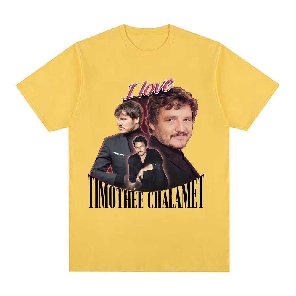 Funny I Love Timothee Chalamet Pedro Pascal Graphic T Shirt Unisex Women Cotton Cozy Short Sleeve Oversized Casual Fashion Top