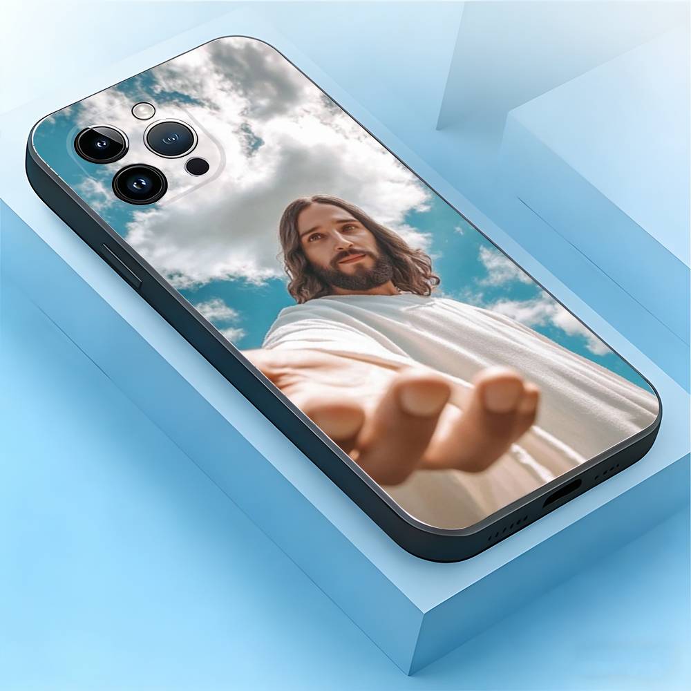 Наклейки 'Бог Иисус Молитва' Чехол для телефона Для iPhone 17,16,15,14,13,12,11,Air,XR,Pro,Max,Plus,mini,SE Силиконовый Черный Чехол