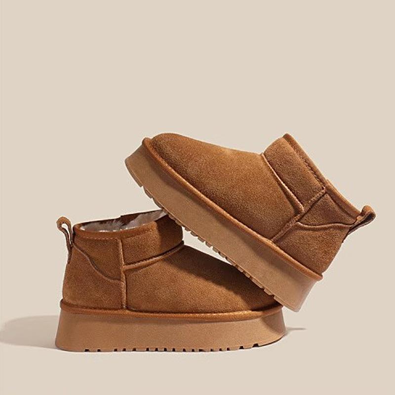 Новые зимние ботинки из натуральной кожи с толстой подошвой и мехом для женщин, утолщенные нескользящие теплые ботинки на флисовой подкладке
