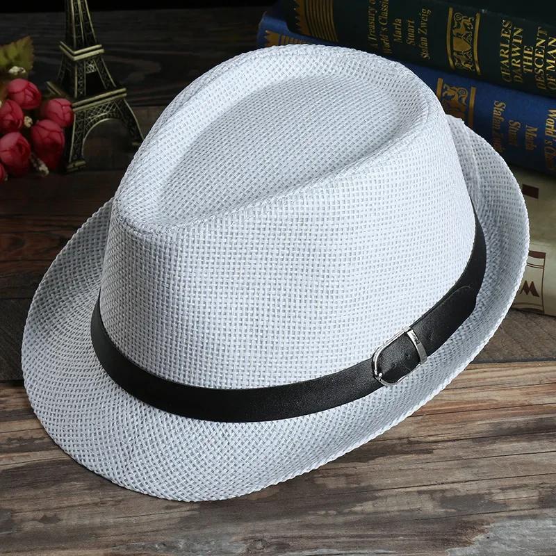 Men's Fashion Woven Straw Sunshade Hats Casual Buckle Beach Sun Wedding Black with Belt Head Accessories Gifts Decor