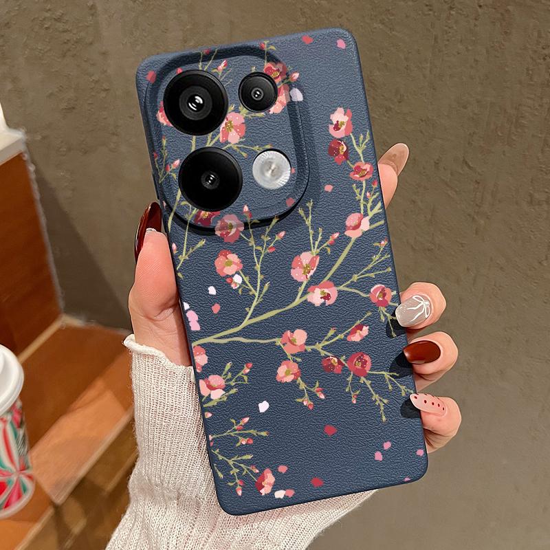 Красный цветочный принт TPU матовый кожаный текстурный чехол для Xiaomi 13T Poco X6 M6 Pro Redmi Note 14 Pro 13 12 11 10 Pro тонкий мягкий противоударный чехол для телефона