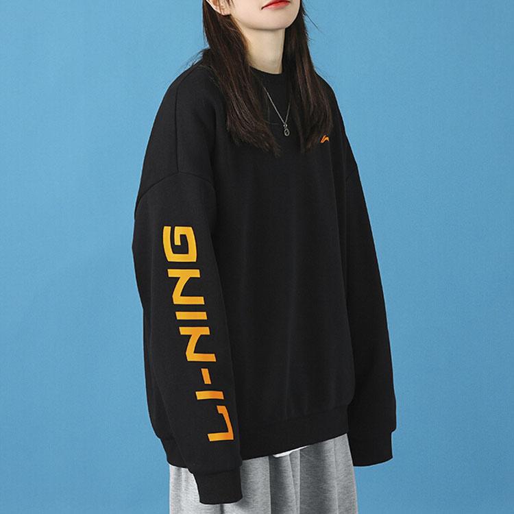 Мужская толстовка Li Ning Plain Letter Print Crewneck из флиса с капюшоном, черная AWDS469-1