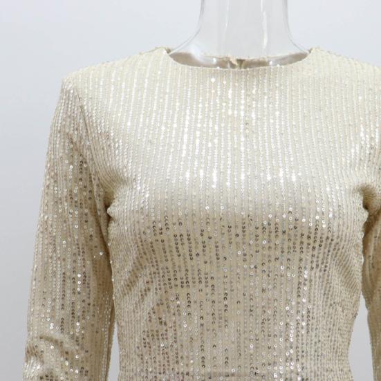 Женские укороченные топы с круглым вырезом и длинным рукавом, украшенные пайетками, футболка свободного кроя