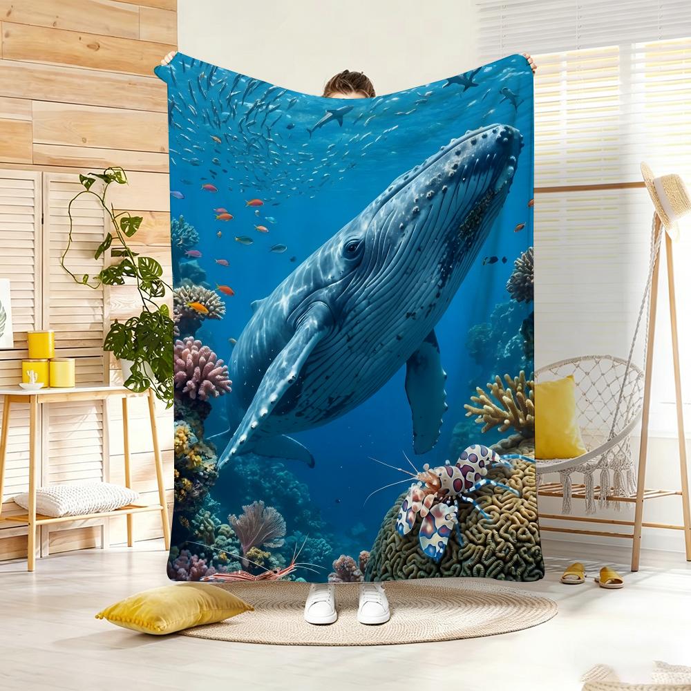 Anime whale Throw Lightweight g Flannel Blanket Soft Skinfriendly for Summer Cooling