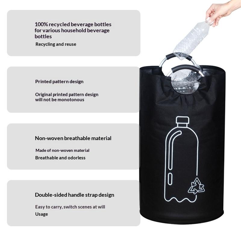 Large Capacity Empty Bottle Storage Basket With Aluminum Handle 82L Wastewater Bottle Collector Bag Folding Recycling Bin