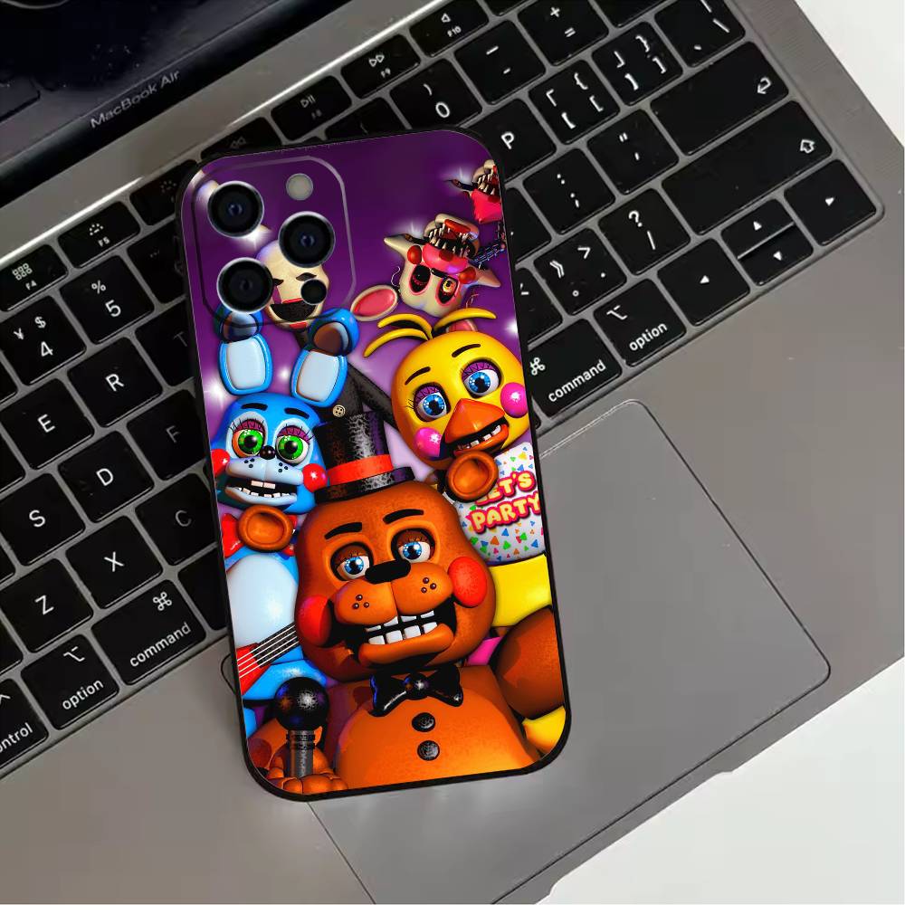 F-Five Nights At Freddy-s Phone Case For iPhone 17,16,15,14,13,12,11 Plus,Pro Max,XS,Soft Silicone Black Cover
