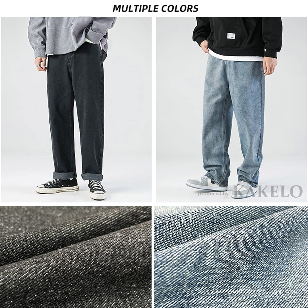 KAKELO Мужские Широкие Джинсы Деним, Свободный Крой, Удобная Посадка (02.Черный, Размер M)