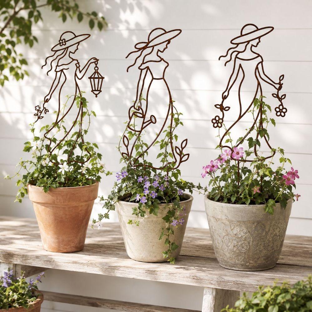 Elegant Women Silhouette Plant Trellis Metal Character Silhouette Plant Trellis Climbing Plants