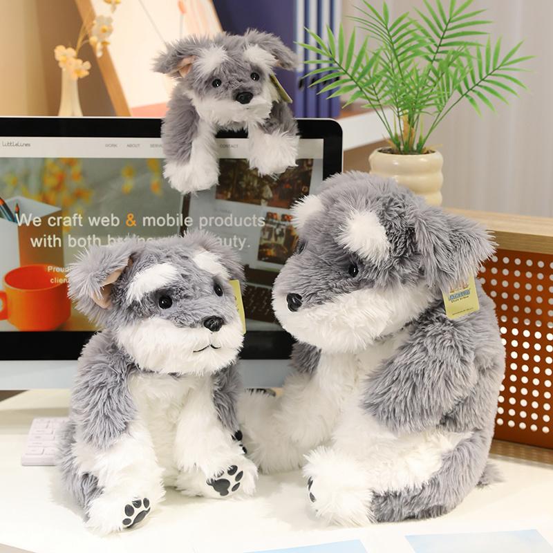 Lifelike Schnauzer Dog Plush Toys Fluffy Gray Puppy Stuffed Animal Pillow Decorative Throw Pillow Gift For Dog Gift