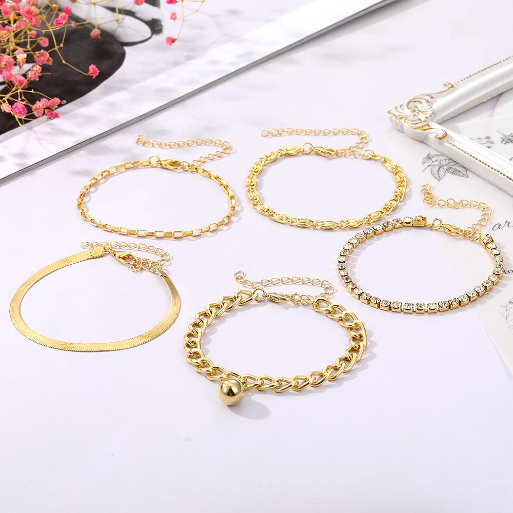 Комплект ювелирных изделий из 5 шт., элегантный браслет, роскошный блестящий браслет, комплект из 5 предметов, женский модный элегантный простой комплект браслетов для девочек