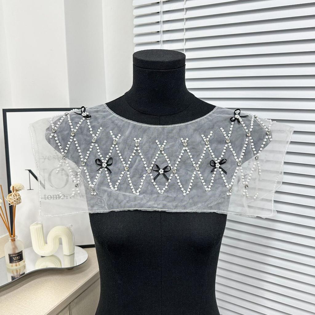 Apricot Mesh Bow Beaded Lace Collar, Collar Flower Women'S Clothing Children'S Clothing Tops And Other Diy Accessories