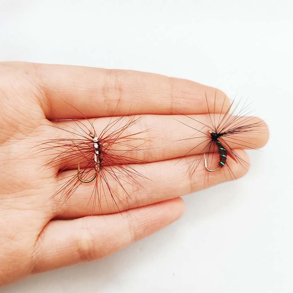 6/10 шт., размеры № 10, крылатые ручейники для лося и искусственные черные крылья, мушка для тела жука, сухие мушки, искусственные насекомые, приманка для форели, щуки, окуня, рыболовные снасти