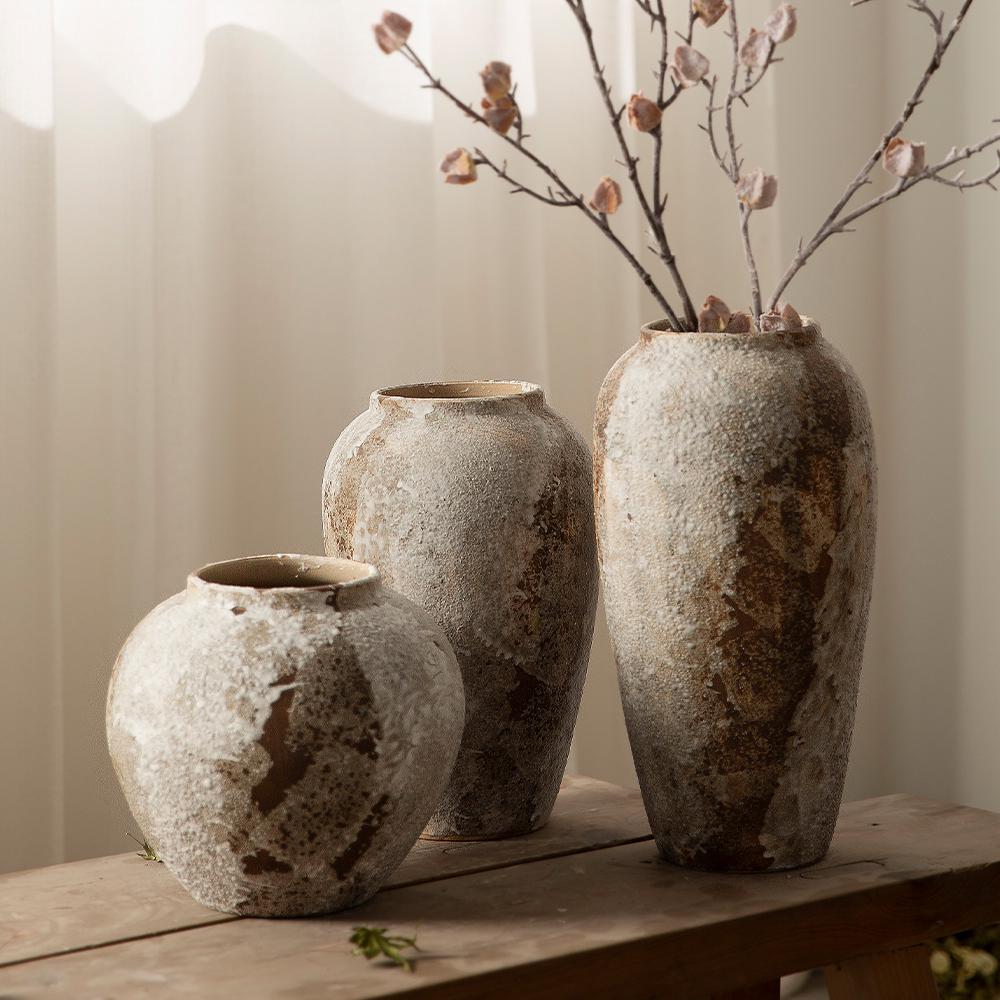 Wabi-Sabi Style Mottled Ceramic Vase - Retro Chinese Decor for Foyer, TV Cabinet, or Flower Arrangements