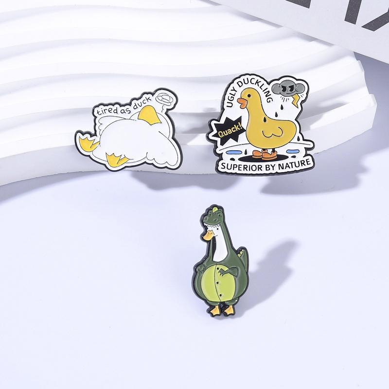 Xiaomi Duck Cosplay Wearing Dinosaur Costumes Enamel Pin Quack! Ugly Ducking Superior By Nature Tired As Duck Brooch Badge Jewelry Gift