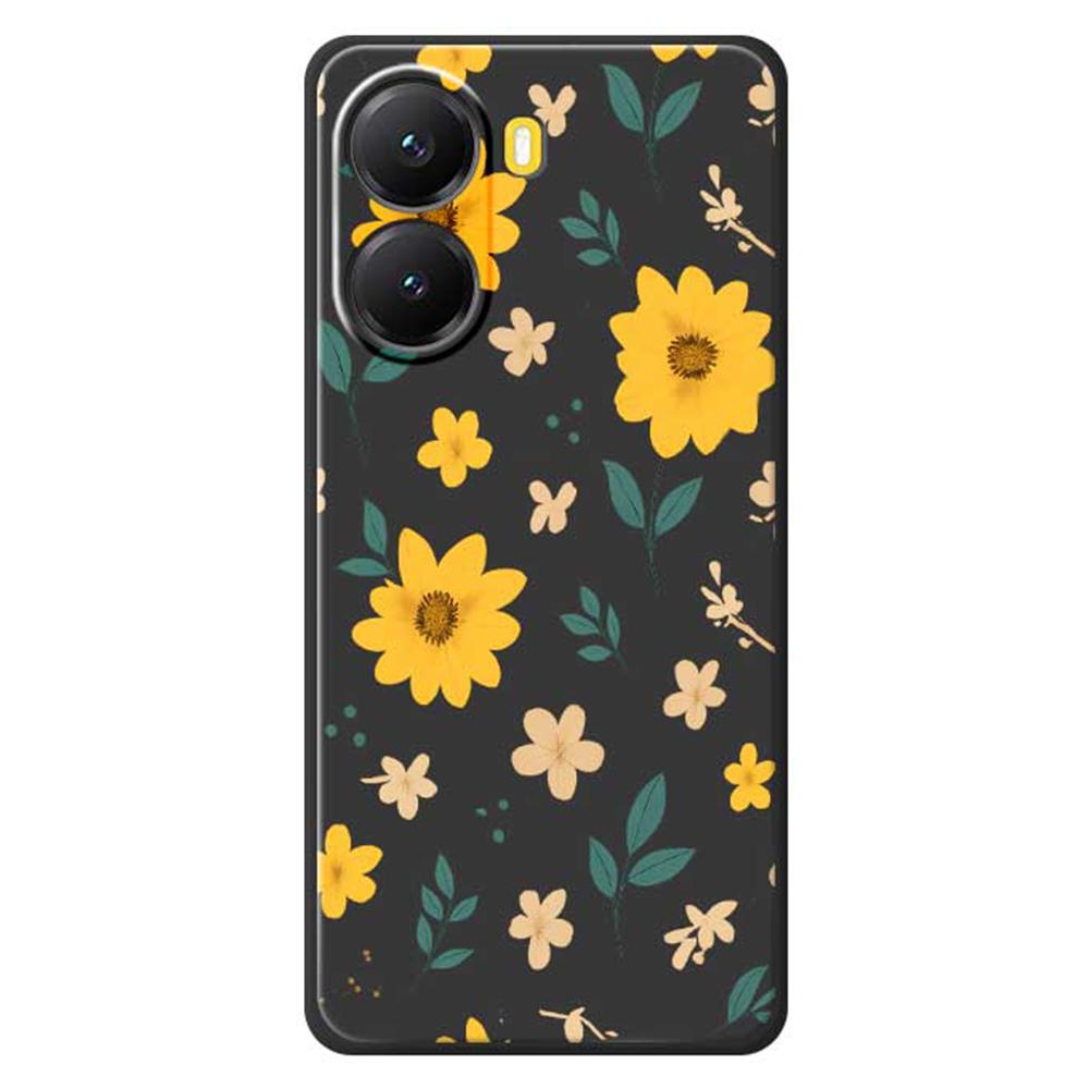 For Xiaomi Redmi Turbo 4 5G/Poco X7 Pro 5G Case Yellow Floral and Leaves Pattern Printing Straight Edge TPU Phone Back Cover