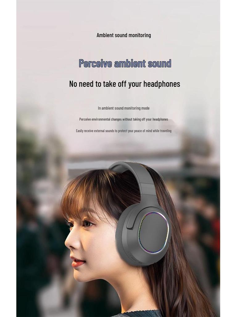 P2963 Беспроводные Bluetooth-наушники на оголовье с глубоким басом и RGB-подсветкой, не затыкающие уши.
