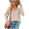 2023 European and American Autumn and Winter New Solid Color V-neck Loose Long-sleeved Button T-shirt Top Women's Clothing