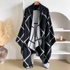 Ethnic Style Knit Shawl Faux Cashmere Cape Women Travel Outdoor Wear Warm Winter