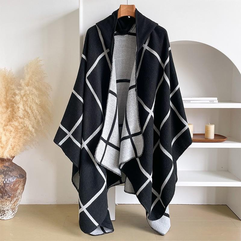 Ethnic Style Knit Shawl Faux Cashmere Cape Women Travel Outdoor Wear Warm Winter