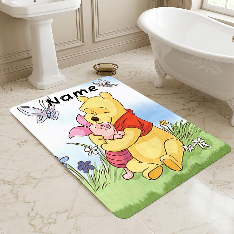 Custom Name Winnie Pooh Living Room Non-Slip Area Rug Soft Carpet for Bedroom Kids Playroom Sofa Office Home Decor Doormat