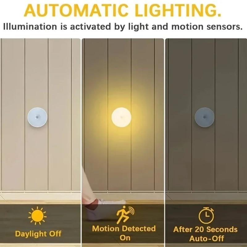3set Led Closet Light Motion Sensor 8 LED USB Rechargeable Round Under Cabinet Light Two Colors Available Suitable for Kitchen