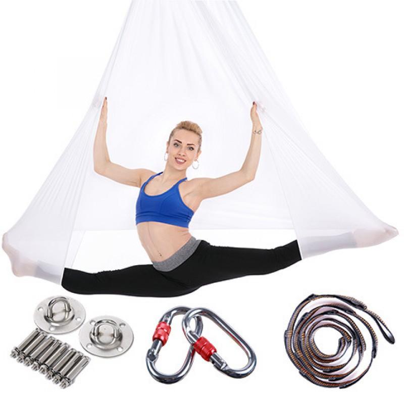 Aerial Yoga Hammock With Extension Straps Home Inversion Stretching Nylon Mesh Wide Elastic Unisex Fitness Accessory