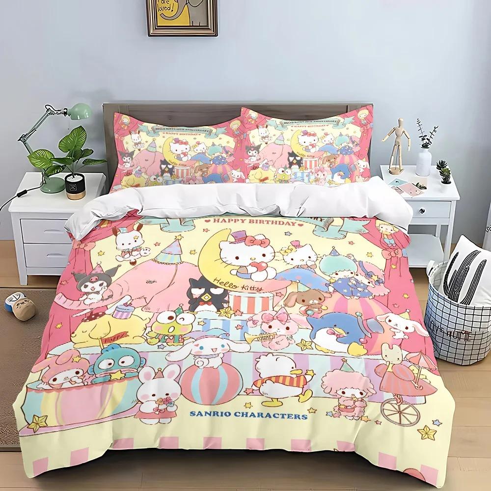 Sanrio Bedding Sets Hello Kitty Kuromi Cinnamoroll Comforter Bed Cover Duvet Cover Pillow Case 2-3 Pieces Sets Kids Adult Size
