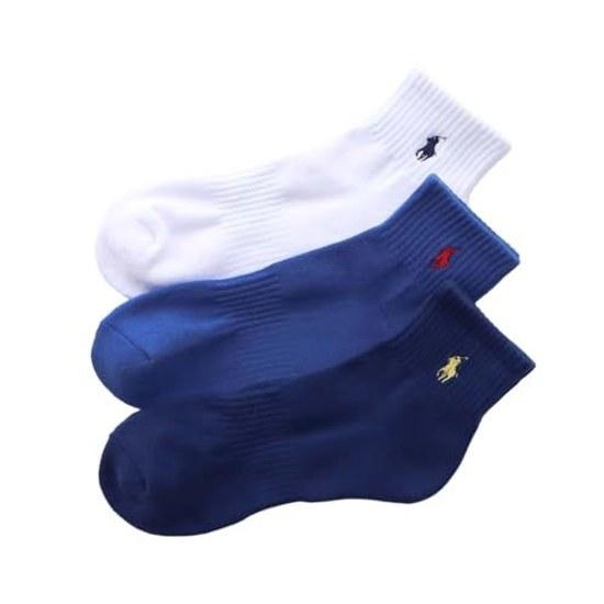 3-pair set POLO RALPH LAUREN mens womens cushioned arch support multi-color short socks cm 09. WhiteBlueIron Blue Fashion