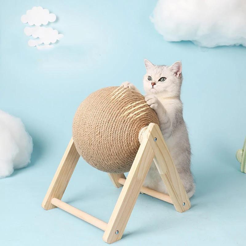 Cat Scratching Ball Toy Kitten Climbing Wood Stand Indoor Grinding Paws Toys Sisal Rope Scratcher Wear-resistant Pet Furniture