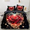 Home Rose 3D Printed Pattern 3pcs Single Double Queen Quilt Cover Pillowcase Bedding Set