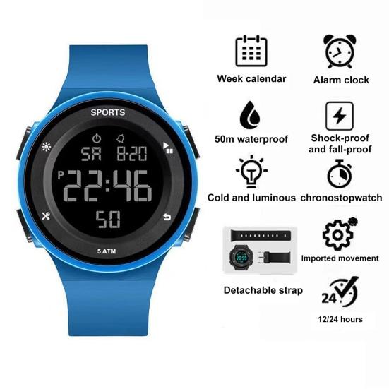 Мужские цифровые часы, водонепроницаемые, противоударные, с силиконовым ремешком, спортивные часы для подростков, студентов, активного отдыха