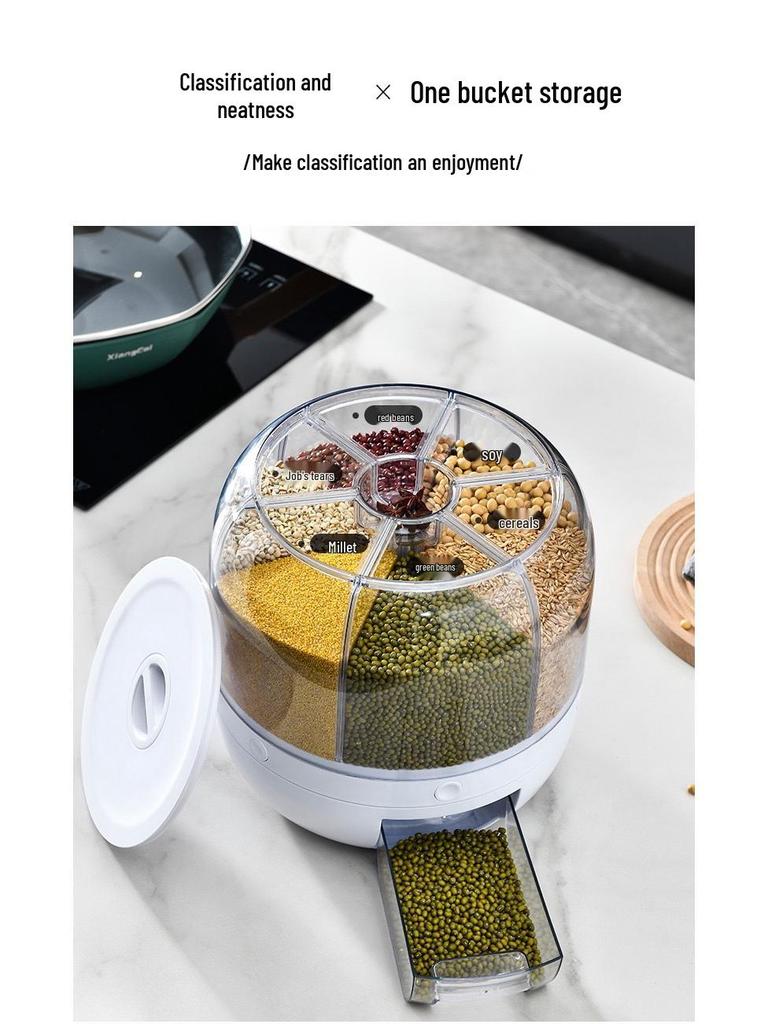 Вращающийся многосекционный контейнер для хранения риса и круп - Герметичная пластиковая банка, защищенная от насекомых и влаги