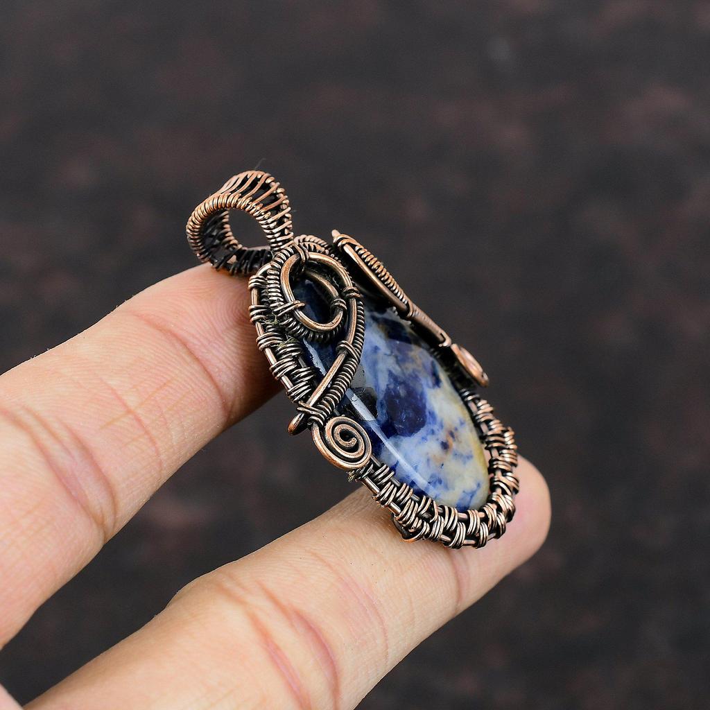 Кулон из содалита, медная проволока, кулон, ювелирные изделия из содалита, элегантный кулон, кулон ручной работы, медные украшения, кулон с драгоценным камнем, подарок для нее