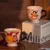Cute Fairy Tale Painted Ceramic Mug Cup&saucer Dining Table Coffee Cup Milk Tea Mugs Afternoon Tea Teacup Fruit Juice Container