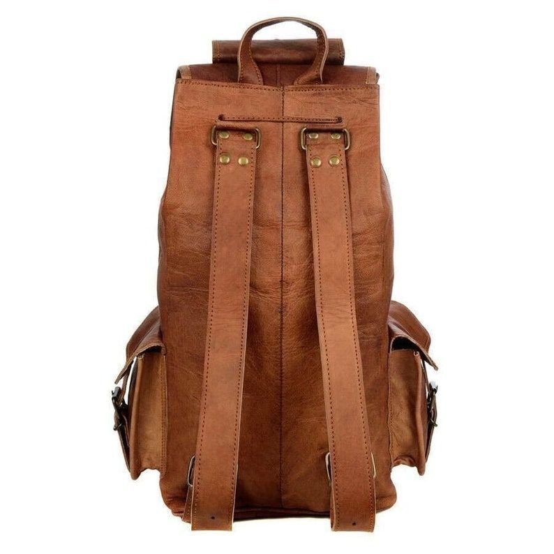 Men's Brown Real New Rucksack Backpack Bag Vintage Genuine Goat Leather